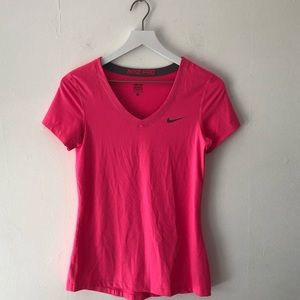 Nike Pro V Neck Hot Pink Top Size M